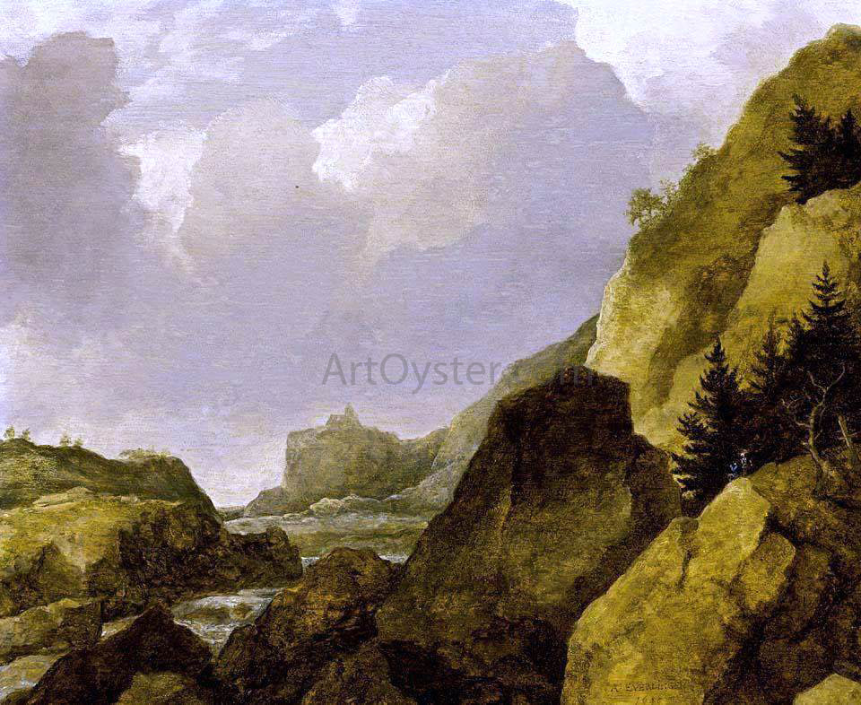  Allaert Van Everdingen Scandinavian Rocky River Landscape - Canvas Print