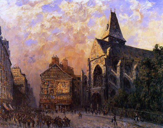  Frank Myers Boggs Scene of a Street in front of the Church of Saint-Medard, Paris - Canvas Print