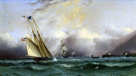  James E Buttersworth Schooner 'Columbia' off Portsmouth Harbor, England - Canvas Print