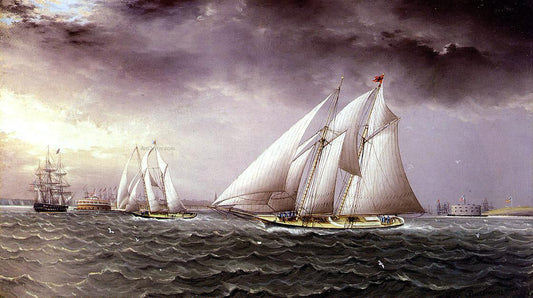  James E Buttersworth Schooner Race in New York Harbor - Canvas Print