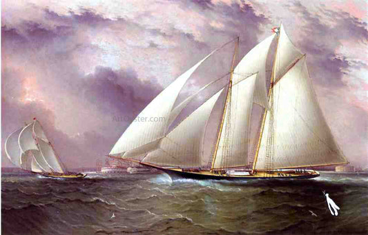  James E Buttersworth A Schooner Racing off New York Harbor - Canvas Print
