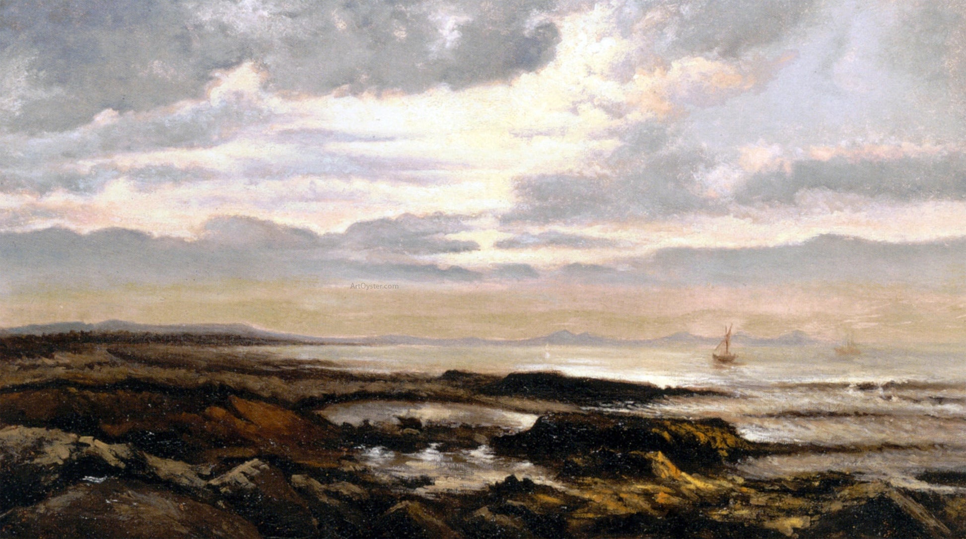  Theodore Rousseau Seacape with a Boat on the Horizon - Canvas Print