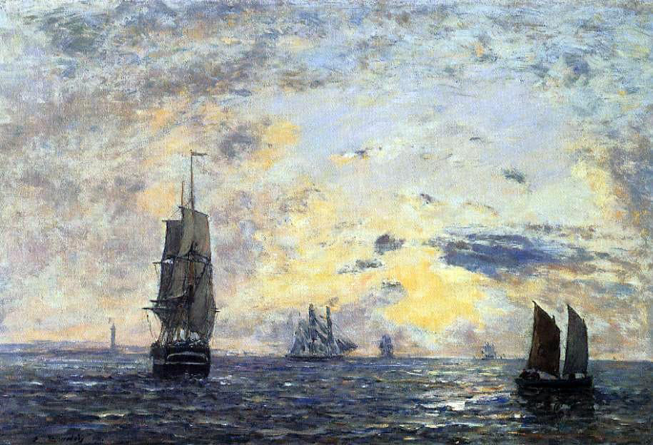  Eugene-Louis Boudin Seascape, Fishing Boats - Canvas Print