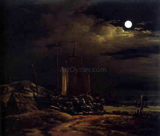  Egbert Van der Poel Seashore by Moonlight - Canvas Print