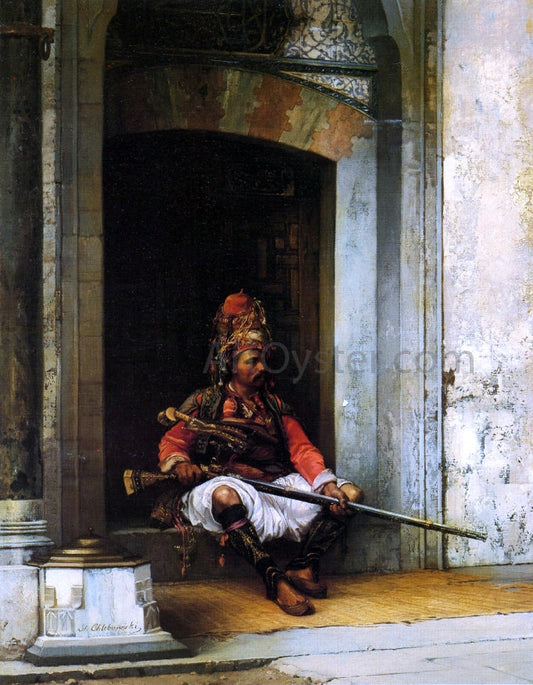  Stanislaus Poraj Chlebowski Seated Bashi-Bazouk with a Rifle - Canvas Print