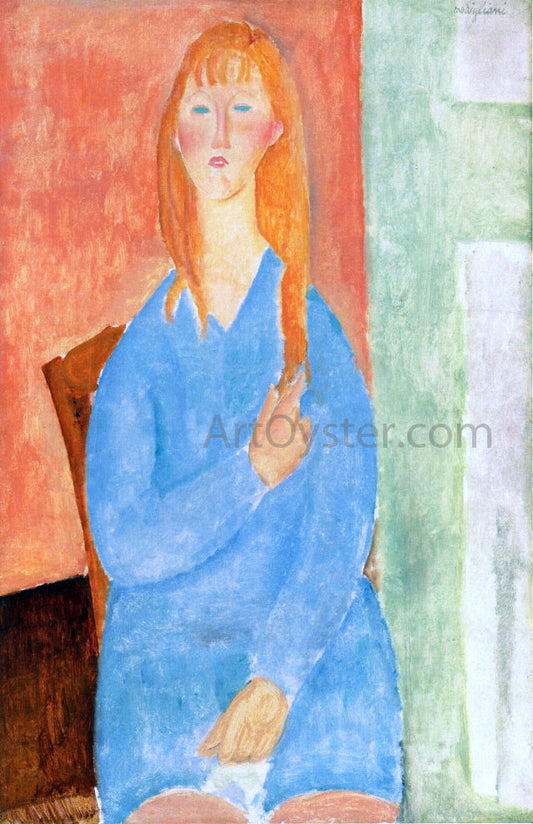  Amedeo Modigliani Seated Girl, Untied Hair (also known as Girl in Blue) - Canvas Print