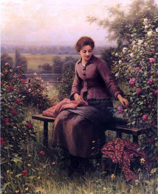  Daniel Ridgway Knight Seated Girl with Flowers - Canvas Print