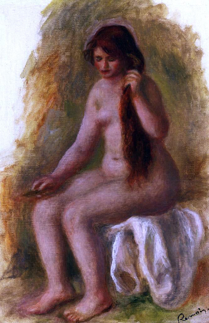  Pierre Auguste Renoir Seated Nude Combing Her Hair - Canvas Print