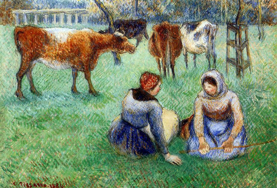  Camille Pissarro Seated Peasants Watching Cows - Canvas Print