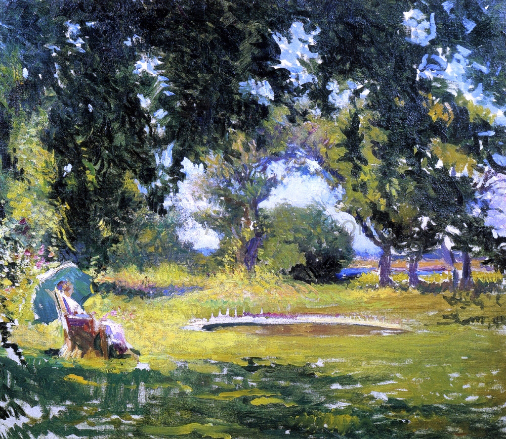  Edmund Tarbell Seated Woman by a Pond (also known as My Wife in a Garden) - Canvas Print
