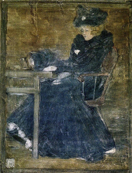 Maurice Prendergast Seated Woman in Blue (also known as At the Cafe) - Canvas Print