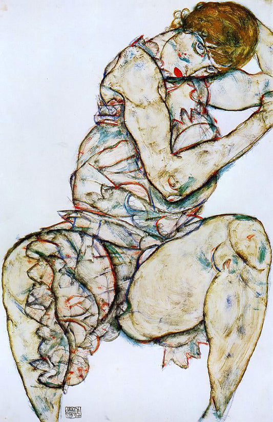  Egon Schiele Seated Woman with Her Left Hand in Her Hair - Canvas Print