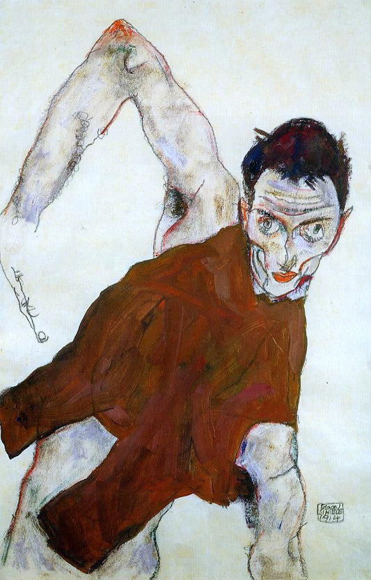  Egon Schiele Self Portrait in Jerkin with Right Elbow Raised - Canvas Print