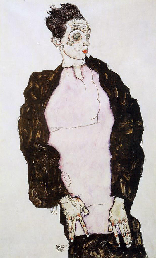  Egon Schiele Self Portrait in Lavender and Dark Suit, Standing - Canvas Print