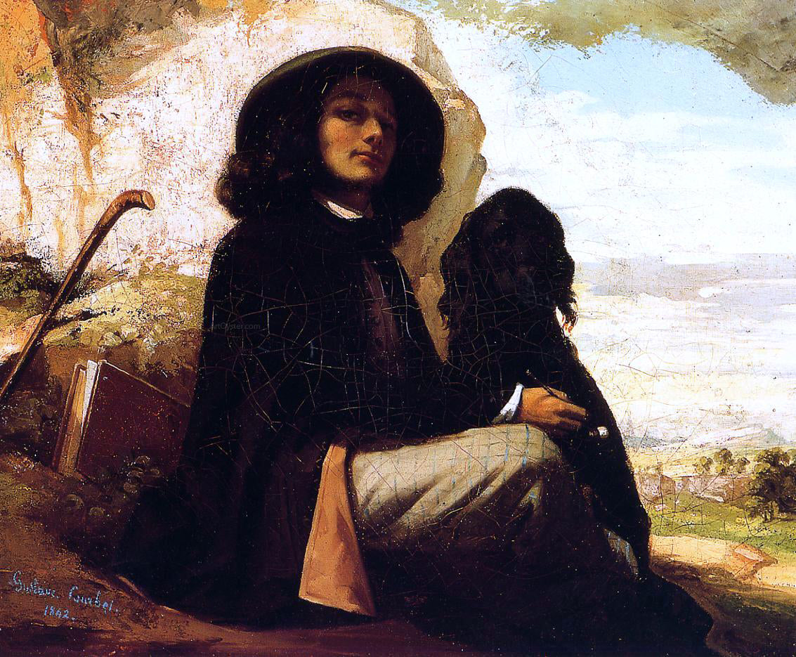  Gustave Courbet Self Portrait with a Black Dog - Canvas Print