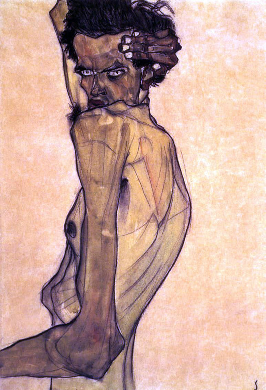  Egon Schiele Self Portrait with Arm Twisting above Head - Canvas Print