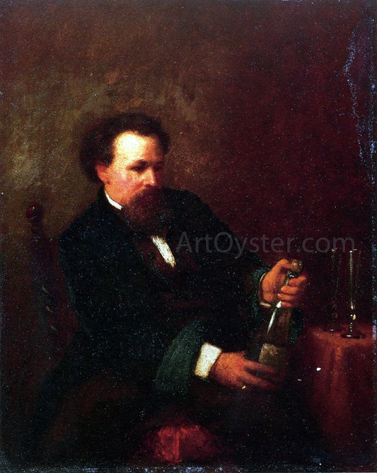  Eastman Johnson Self Portrait with Bottle of Champagne - Canvas Print