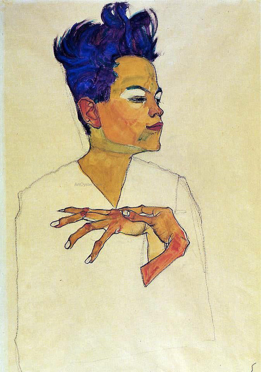  Egon Schiele Self Portrait with Hands on Chest - Canvas Print
