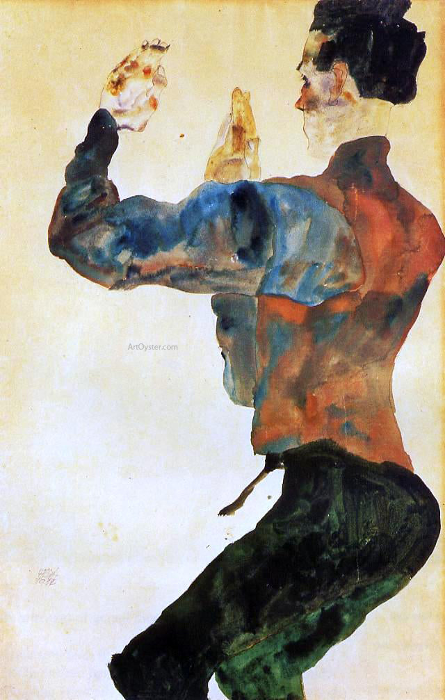  Egon Schiele Self Portrait with Raised Arms, Back View - Canvas Print