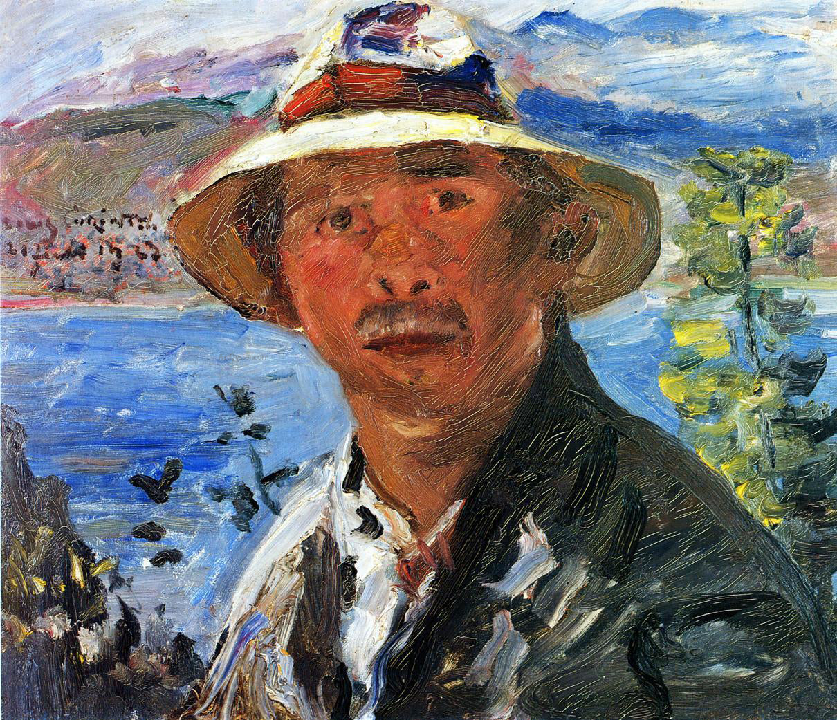  Lovis Corinth Self Portrait with Straw Hat - Canvas Print