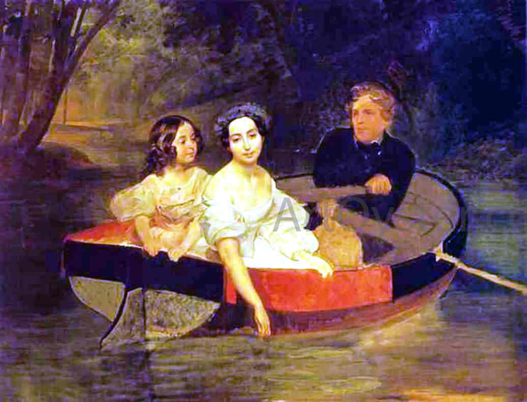  Karl Pavlovich Brulloff Self-portrait with Baroness Ye. N. Meller-Zakomelskaya and a Girl in a Boat (Unfinished) - Canvas Print