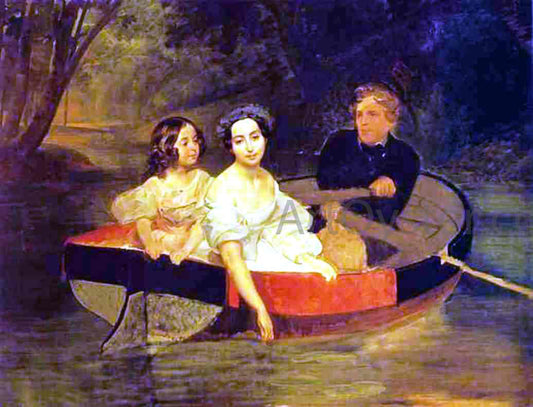  Karl Pavlovich Brulloff Self-portrait with Baroness Ye. N. Meller-Zakomelskaya and a Girl in a Boat (Unfinished) - Canvas Print