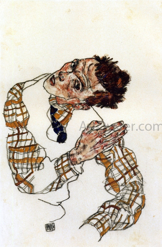  Egon Schiele Self-Portrait with Checkered Shirt - Canvas Print