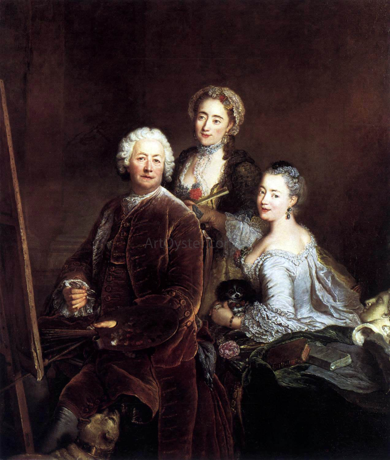  Antoine Pesne Self-Portrait with Daughters - Canvas Print