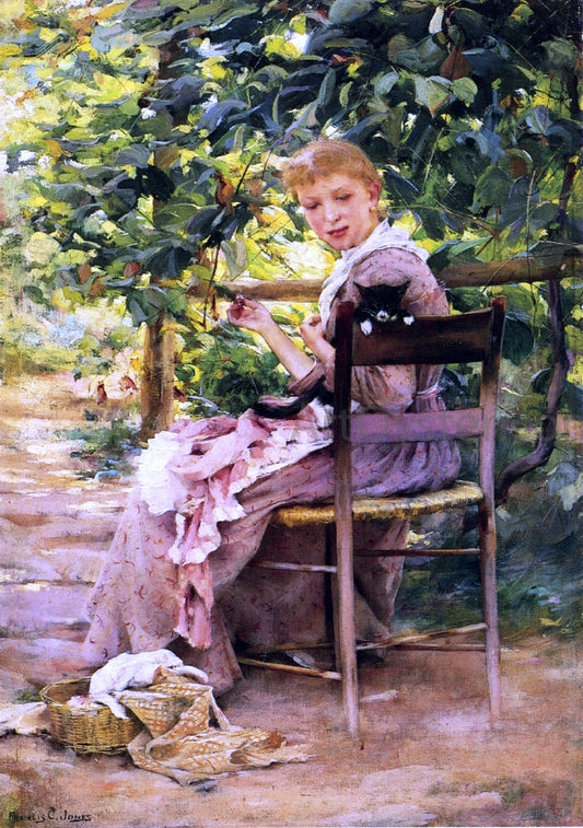  Francis Coates Jones Sewing in the Garden - Canvas Print