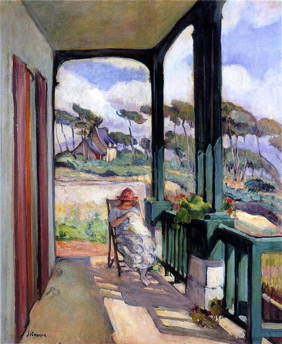  Henri Lebasque Sewing on the Terrace at Morgat - Canvas Print