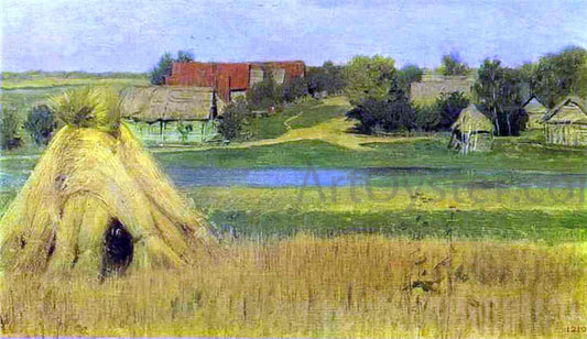  Isaac Ilich Levitan Sheaves and a Village Beyond the River - Canvas Print