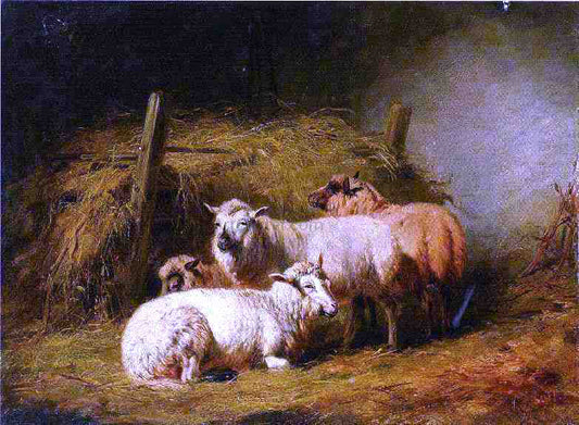  Arthur Fitzwilliam Tait Sheep in Shed - Canvas Print