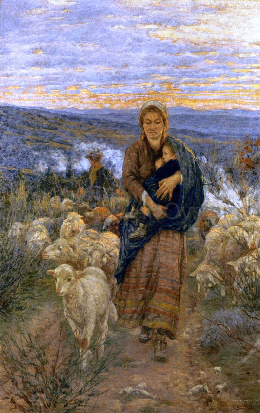  Nicolo Cannicci Shepherdess and Child in the Pasture - Canvas Print