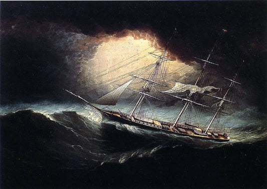  James E Buttersworth A Ship in a Storm - Canvas Print