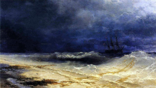  Ivan Constantinovich Aivazovsky Ship in a Stormy Sea off the Coast - Canvas Print