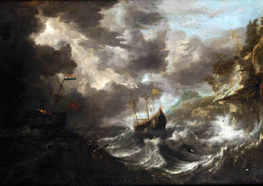  The Elder Bonaventura Peeters Shipping in a Tempest off a Rocky Coast - Canvas Print