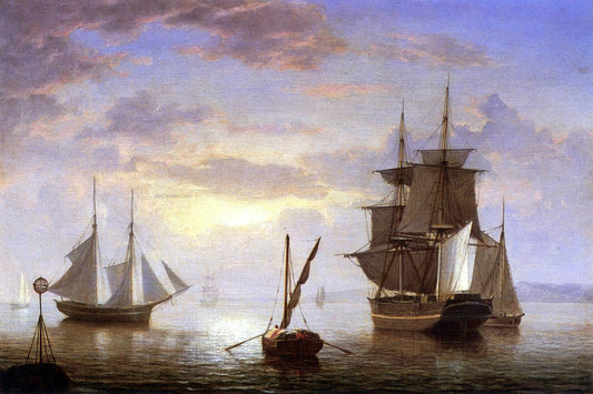  Fitz Hugh Lane Ships in a Harbor, Sunrise (also known as Ships off Massachusetts Coast) - Canvas Print