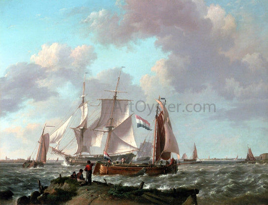  Johannes Hermanus Koekkoek Ships in a Squall with Figures on the Shore - Canvas Print