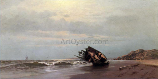  Francis A Silva Shipwreck on a Sandy Beach - Canvas Print