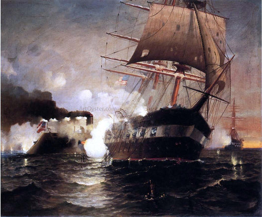  Edward Moran Sinking of the "Cumberland" by the "Merrimack" - Canvas Print