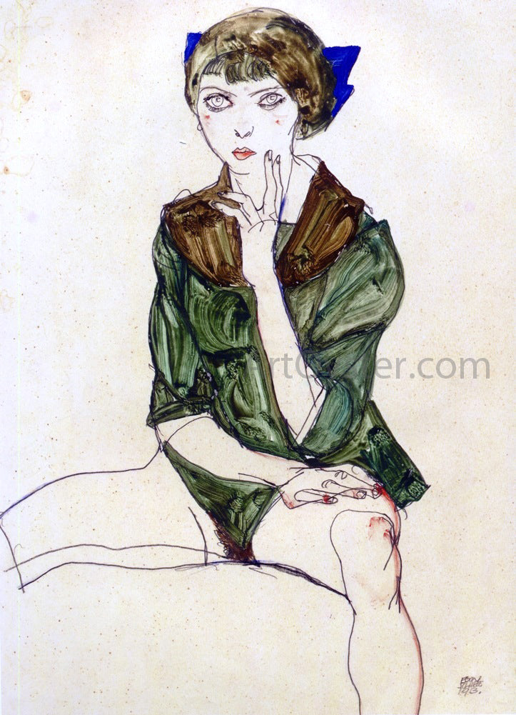  Egon Schiele Sitting Woman in a Green Blouse - Canvas Print