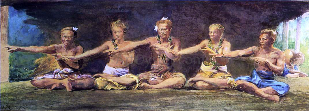  John La Farge Siva Dance, Five Figures, Vaiala, Samoa, Taele Weeping in the Corner - Canvas Print