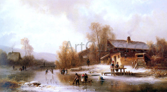  Anton Doll Skaters and Washerwomen in a Frozen Landscape - Canvas Print