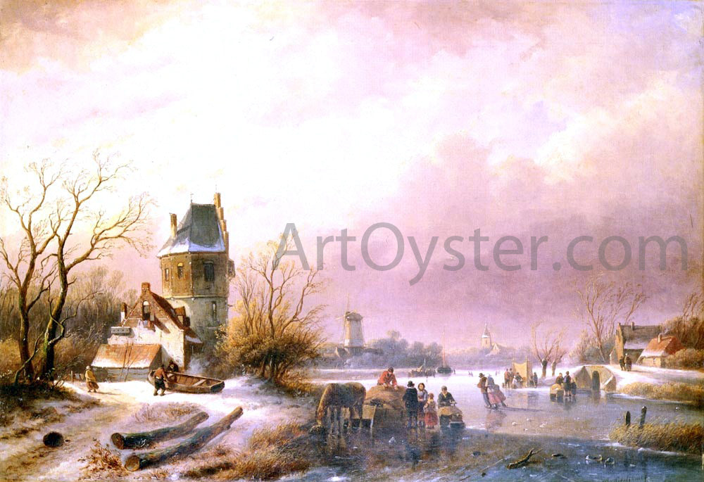  Andreas Schelfhout Skaters on a Frozen River - Canvas Print