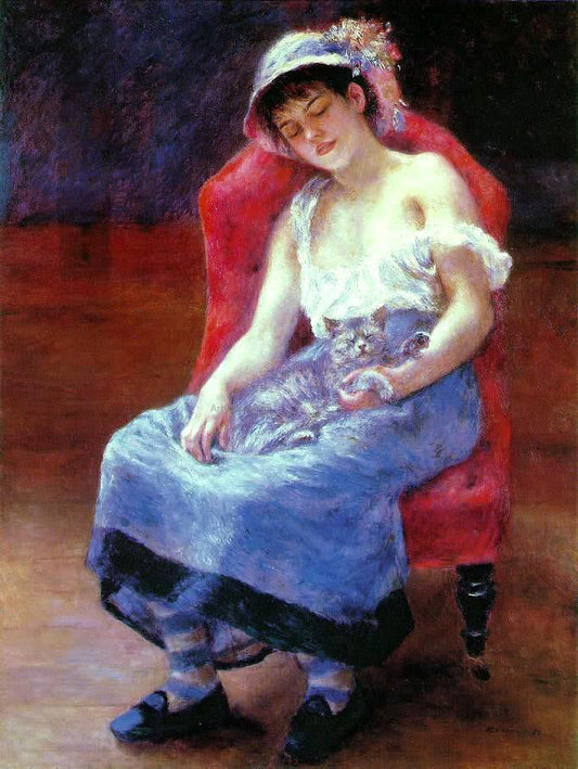  Pierre Auguste Renoir Sleeping Girl (also known as Girl with a Cat) - Canvas Print