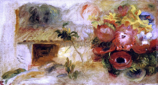  Pierre Auguste Renoir Small House, Buttercups and Diverse Flowers (study) - Canvas Print