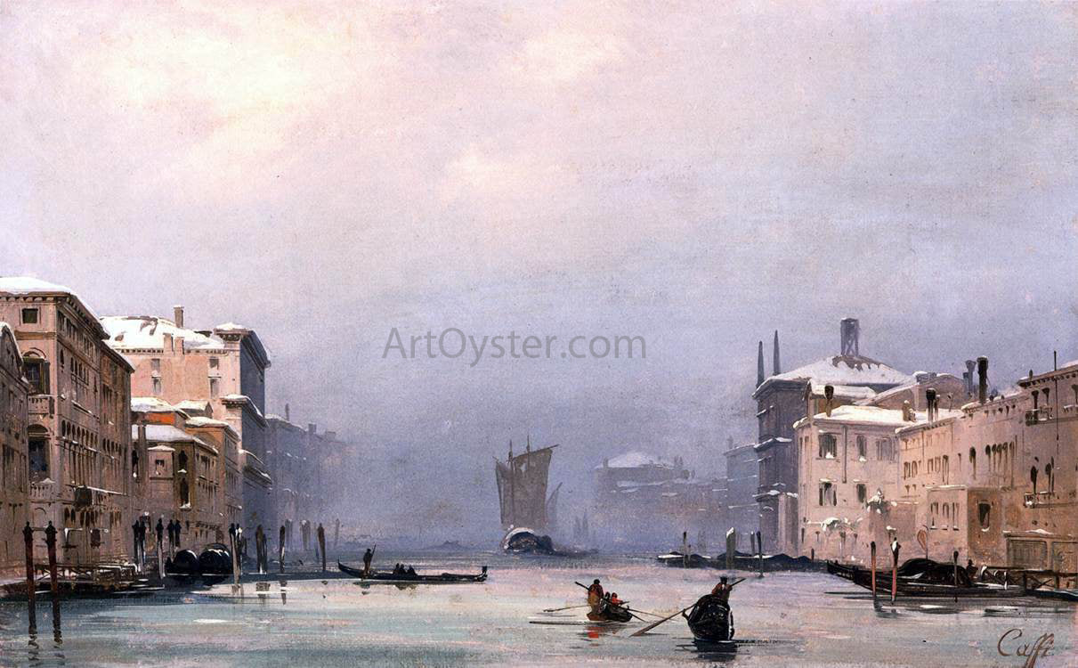  Ippolito Caffi Snow and Fog on the Grand Canal - Canvas Print