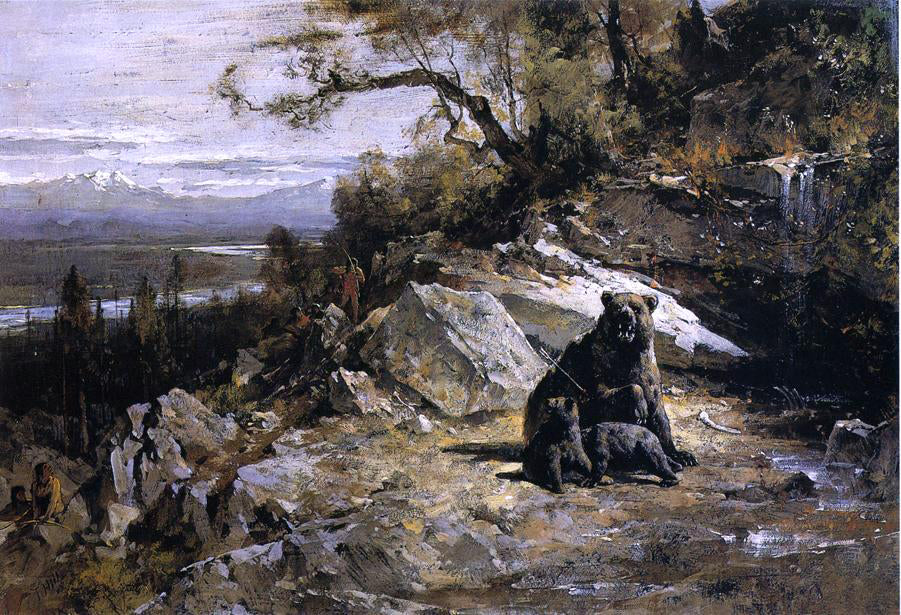  Thomas Hill Squaw Valley near Now-ow-wa (also known as Old Grizzly's Den Invaded) - Canvas Print