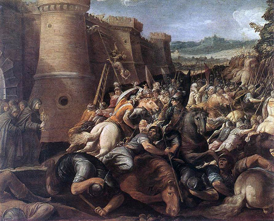  Giuseppe Cesari St Clare with the Scene of the Siege of Assisi - Canvas Print