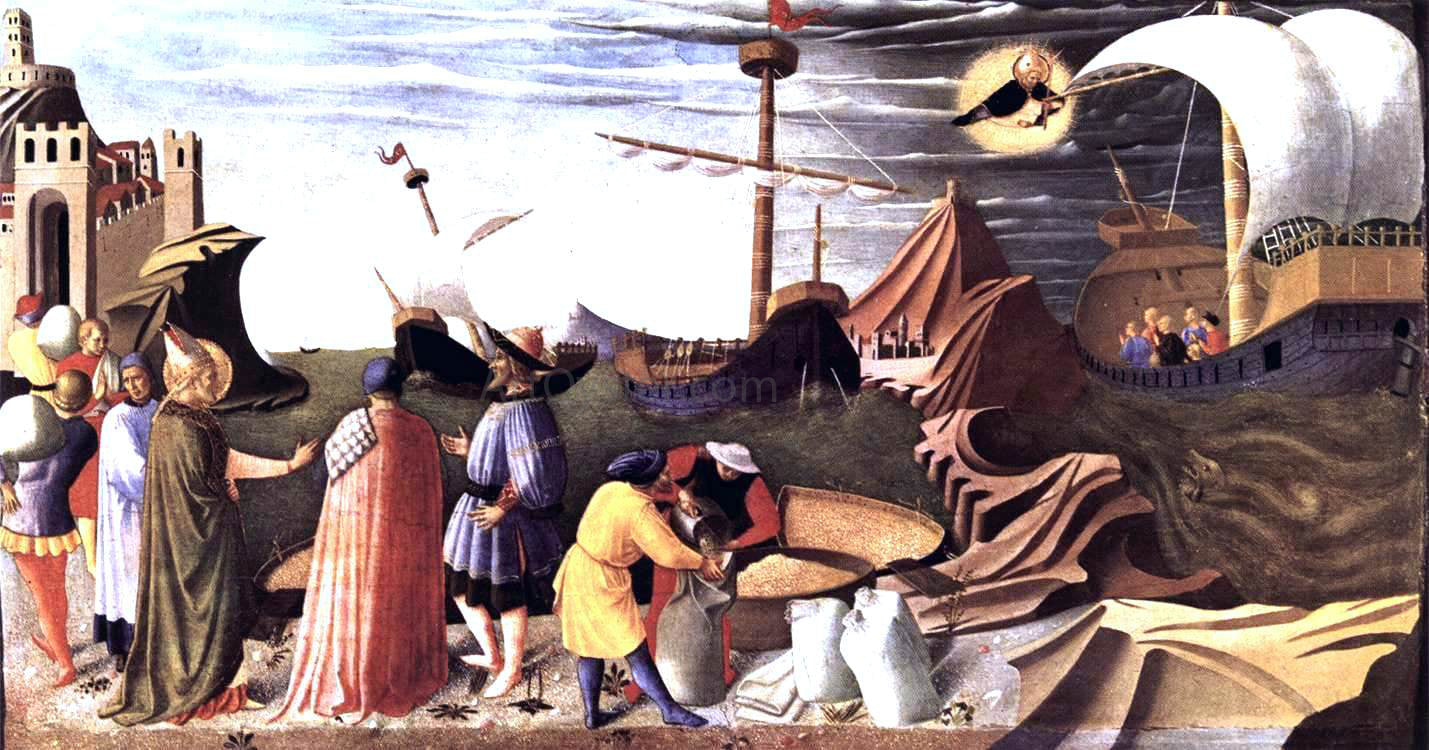  Fra Angelico St Nicholas saves the ship (Perugia Altarpiece) - Canvas Print